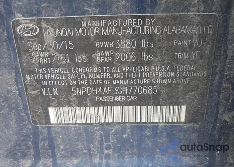 2016 Hyundai Elantra Se/Sport/Limited z USA, uszkodzony, nr VIN 5NPDH4AE3GH770685